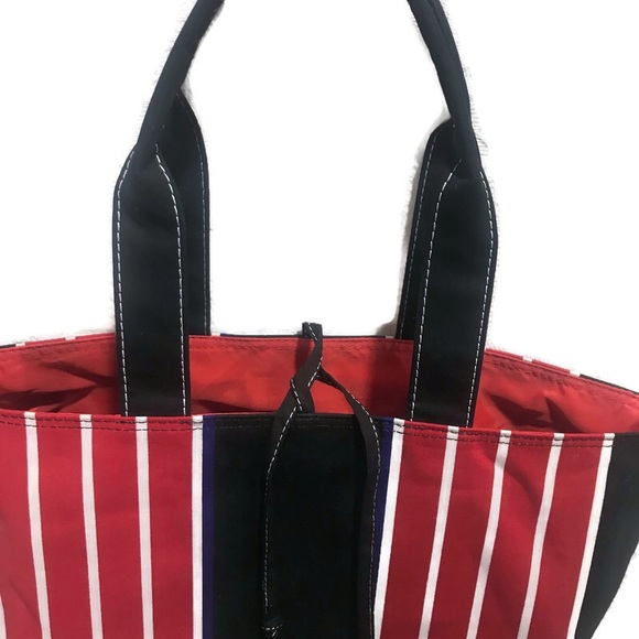 Striped Canvas Tote and Coin Purse Set Red Black Blue Stripes NWOT!!! - Picture 4 of 6